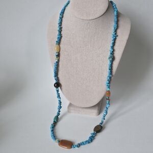 Turquoise Dyed And Natural Stone Beaded Neclace Boho Nature Southwestern